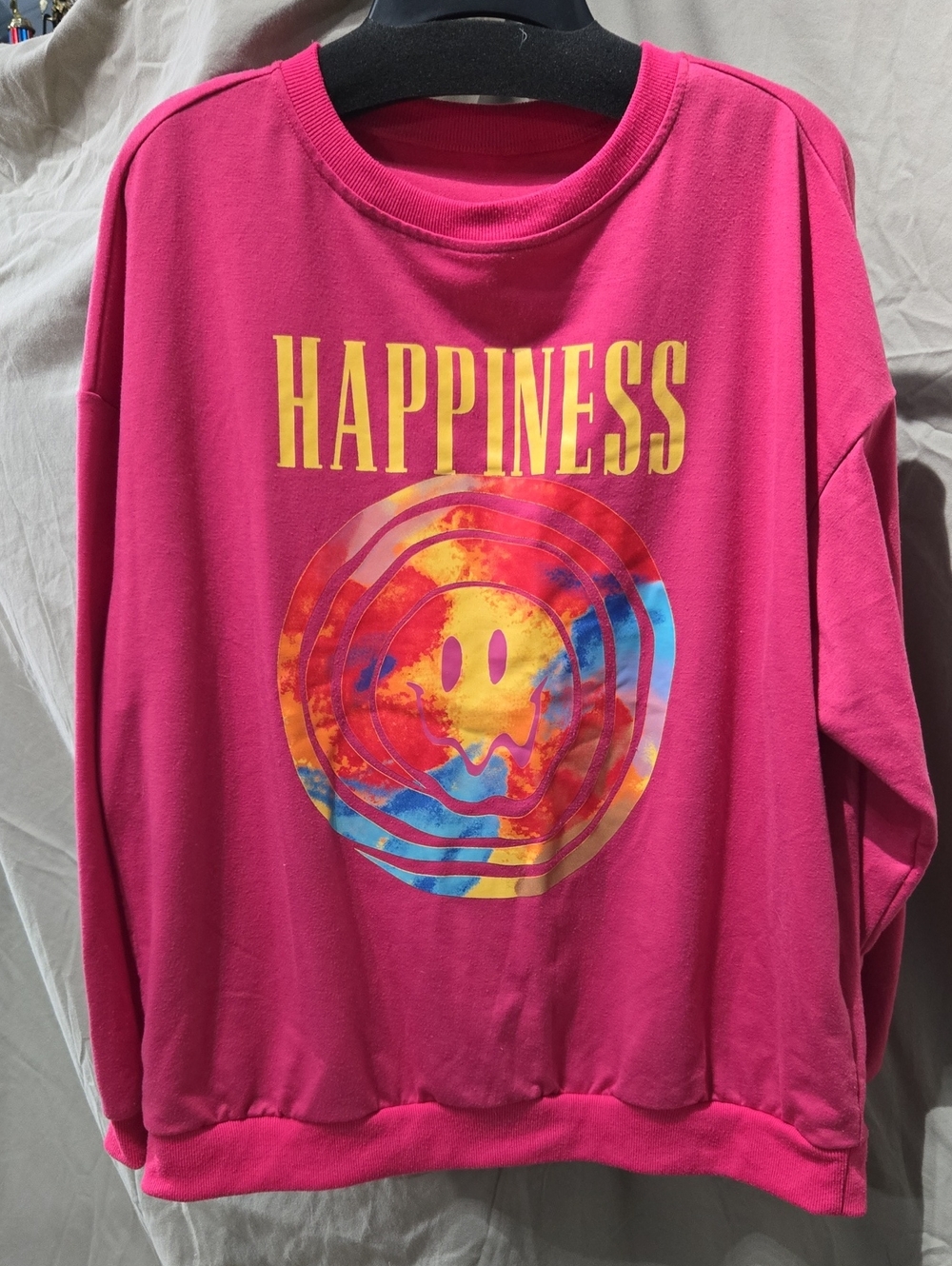 SHEIN Hot Pink 'Happiness' Graphic Crewneck Sweatshirt
